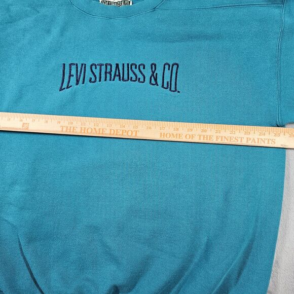 Vintage 90s Levi Strauss & Co Sweatshirt Green Embroidered Logo Spell Out Grunge - Picture 15 of 16